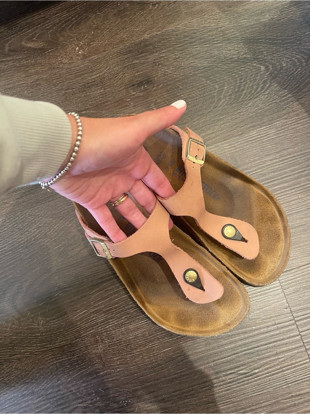 Birkenstock Pink/Tan Leather Gizeh Toe-Post Sandals